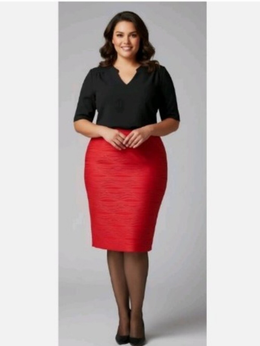 Cashmere Rose Plus Size 3X Red Textured Pencil Skirt High Waist Stretch Pull-On